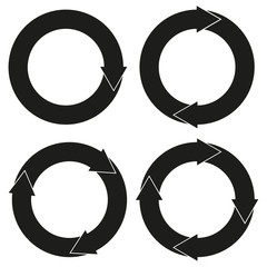 Collection of 4 isolated black round arrows