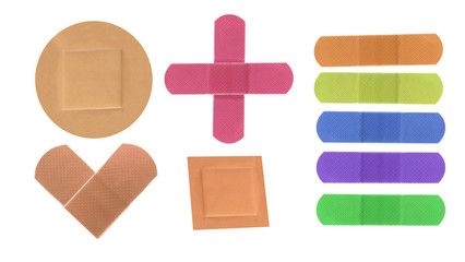 Colorful medical patches isolated on white