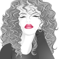 Vector illustration of the beautiful curly girl