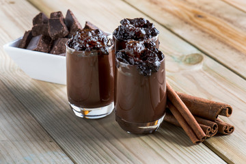 chocolate pudding over a wooden table