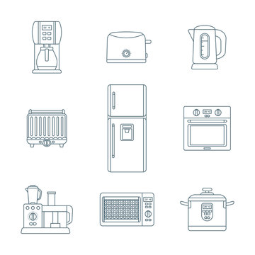 dark outline various kitchen devices set.