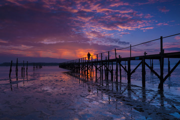 Fototapeta premium Sunset coastal scene of Poole Harbour
