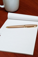 Blank Pad of Paper, Pen and Coffee