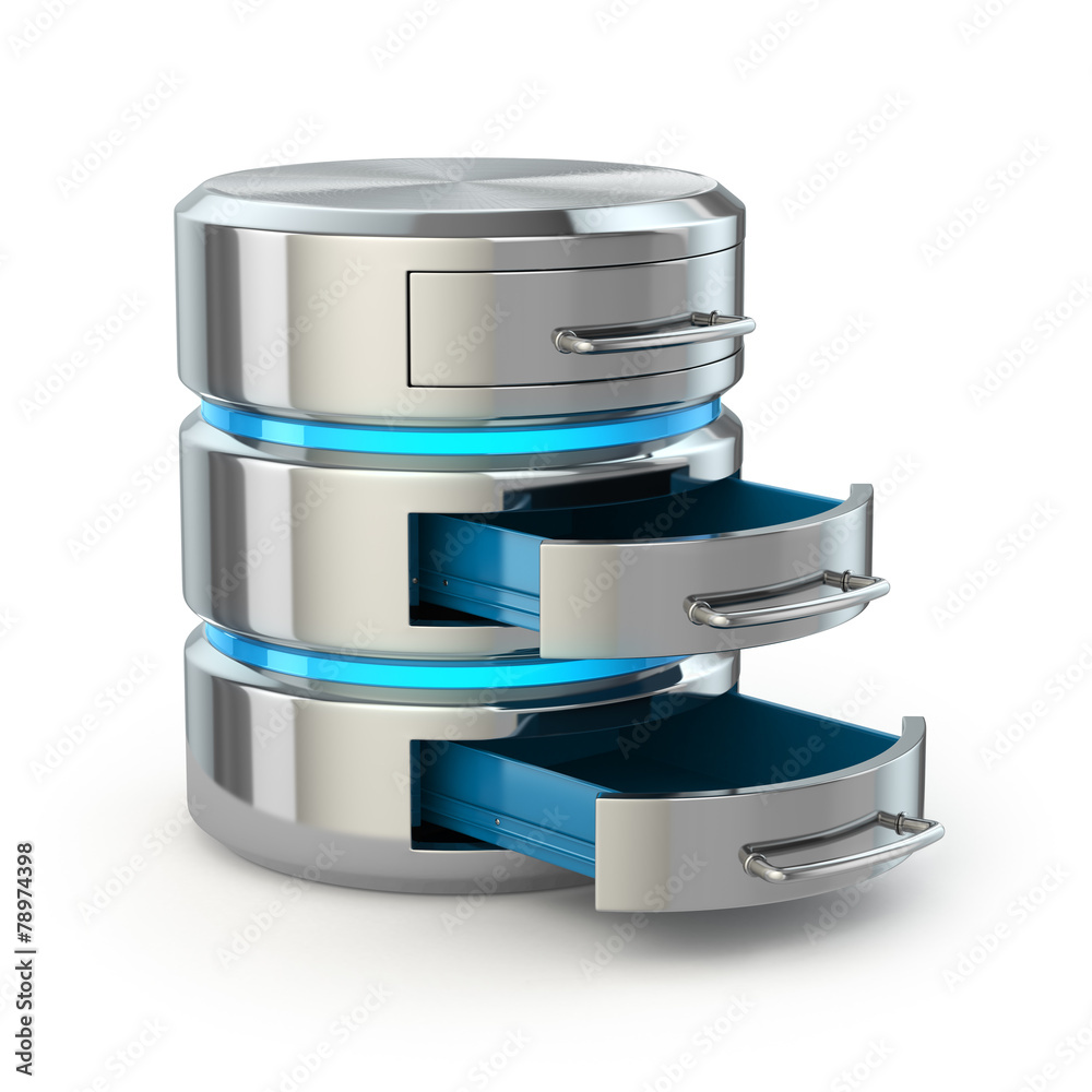 Poster Database storage concept. Hard disk icon isolated on white.