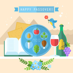 Passover seder plate with flat icons