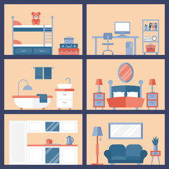 Flat stylish icons for room furniture concept design