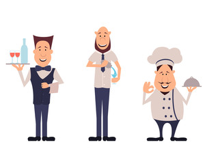 Set bartender, chef and waiter