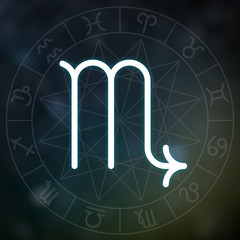 Zodiac sign - Scorpio. White thin line astrological symbol
