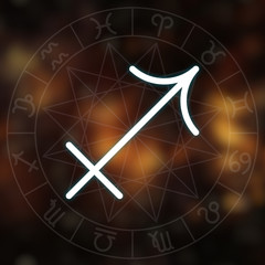 Zodiac sign - Sagittarius. White thin line astrological symbol