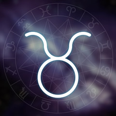 Zodiac sign - Taurus. White thin simple line astrological symbol - 78976135