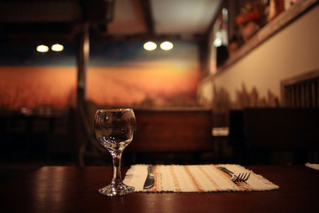tableware, glass beakers in the restaurant