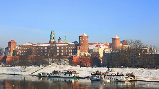 View of  Wawel castle and Vistula River in Krakow