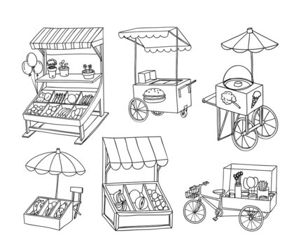 set of stall shop and cart, vector illustration