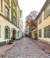 Fototapeta na wymiar Medieval street in old Riga city, Latvia, Europe