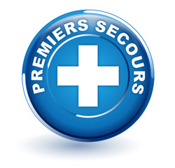 Fototapeta premium premiers secours sur bouton bleu