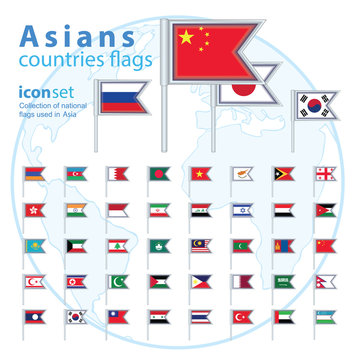 Set of Asian flags, vector illustration.
