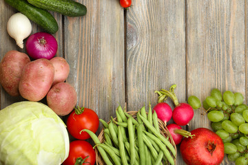 Summer frame with fresh organic vegetables and fruits