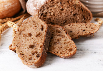 Tasty bread on table close-up
