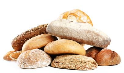 Different fresh bread, isolated on white