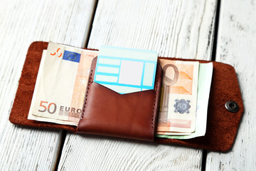 Hand made leather man wallet with money