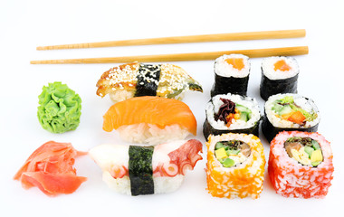 Sushi pieces collection isolated on white