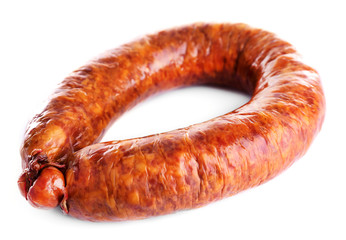Smoked sausage isolated on white