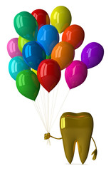Golden tooth with balloons