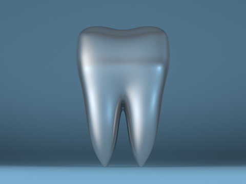 Metallic tooth on blue