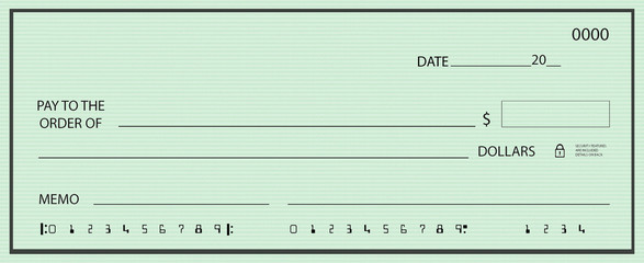 Blank check with green pattern background