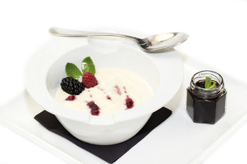 semolina with jam on a white background in the restaurant