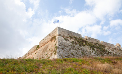 Greek Flag at the Venetian Fortezza or Citadel in Rethymno, Cret