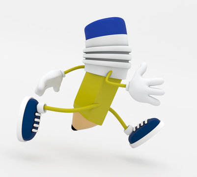 Cartoon Character of pencil is running - 3D render
