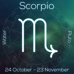 Zodiac sign - Scorpio. White line astrological symbol