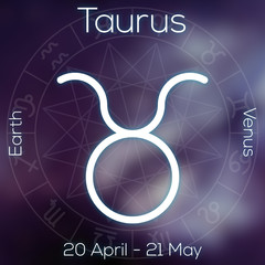 Zodiac sign - Taurus. White line astrological symbol