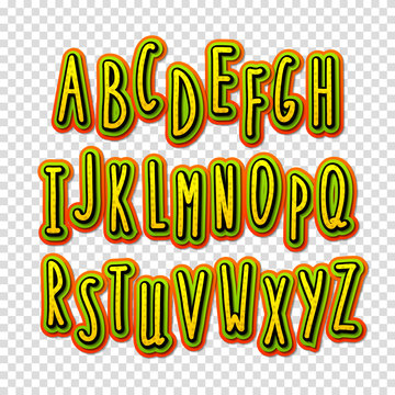 Creative high detail font. The alphabet in the style of comics.