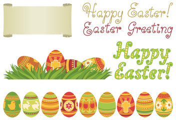 Vector set of easter eggs and text "Happy easter"
