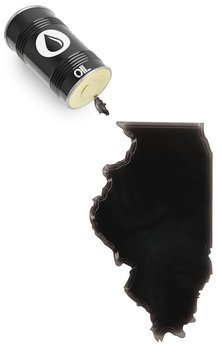 Glossy oil spill in the shape of Illinois (series)