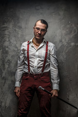 Male in white t shirt in studio.