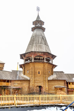 Wooden tower in Izmailovo Kremlin, Moscow, Russia