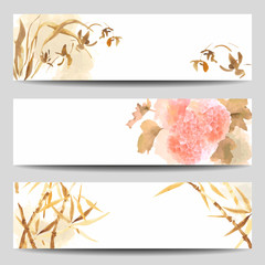 Oriental Style Watercolor Vector Banners