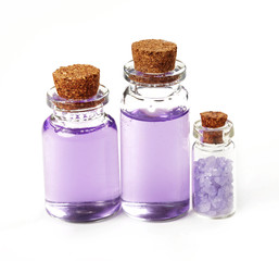 Bottles with shower gel and sea salt