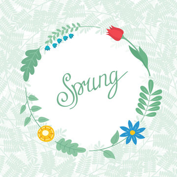 Spring lettering with leaves and flowers