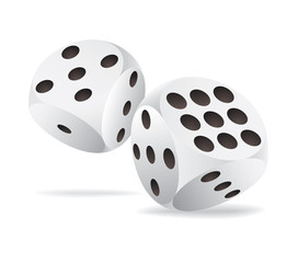 Two white dices in motion