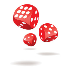 Three red dices in motion