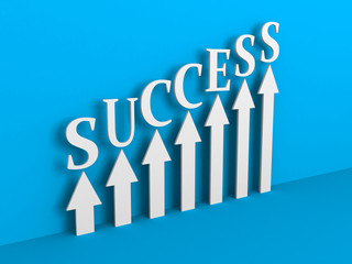 SUCCESS Arrows Rising Chart on Blue Background. Business Concept