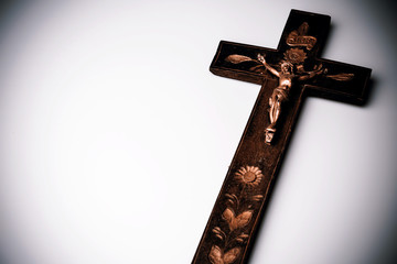Crucifix with figure of Jesus on white background