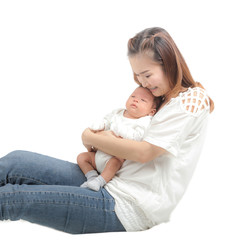 Fototapeta premium young asian mother and baby in the room