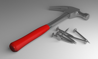 Claw hammer and nails