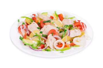 Meat salad with vegetables.