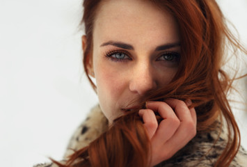 Portrait of beautiful woman looking to camera